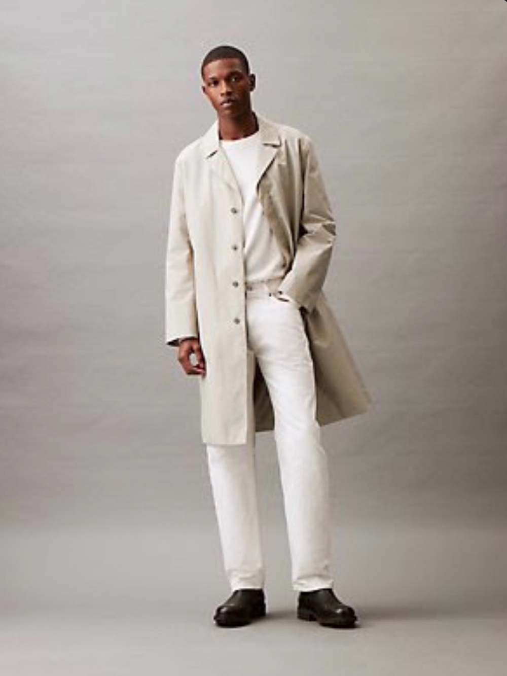 Calvin Klein Light Beige Single-Breasted Trench Coat
